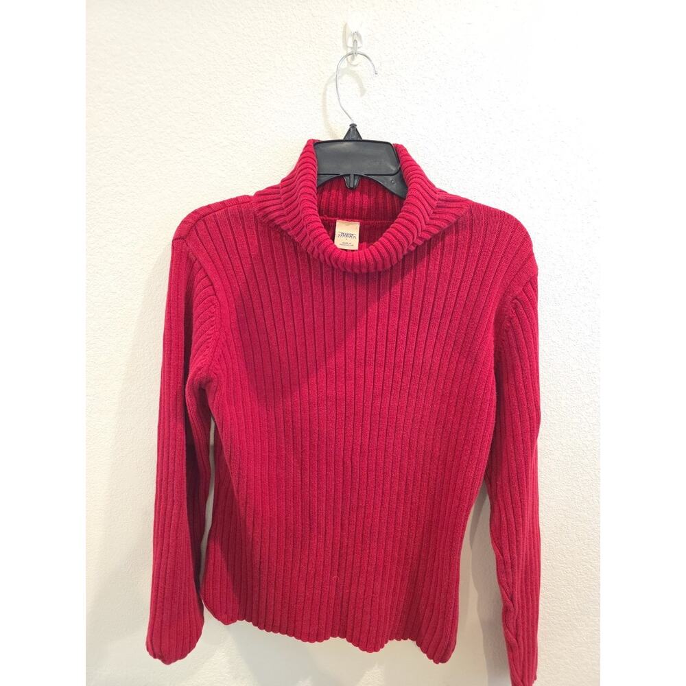 VTG 90's High Sierra‎ 100% Cotton Red Ribbed Turtleneck Sz L Women Gilmore Girls